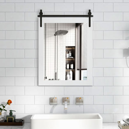 Wall Mount Mirror 30 x 22 Inch, White Wood Frame