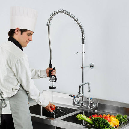 Wall-Mount Pre-Rinse Faucet, 44-Inch, Brass Pull-Down Sprayer