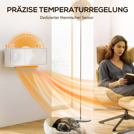 Wall-Mounted 2000W Ceramic Heater, Thermostat, Timer