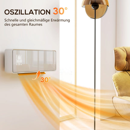 Wall-Mounted 2000W Ceramic Heater, Thermostat, Timer
