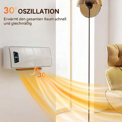 Wall-Mounted 2000W Ceramic Heater with Timer & LED Display