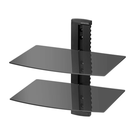 Wall-Mounted 2-Tier Glass Shelf, 18 lb Capacity, Black