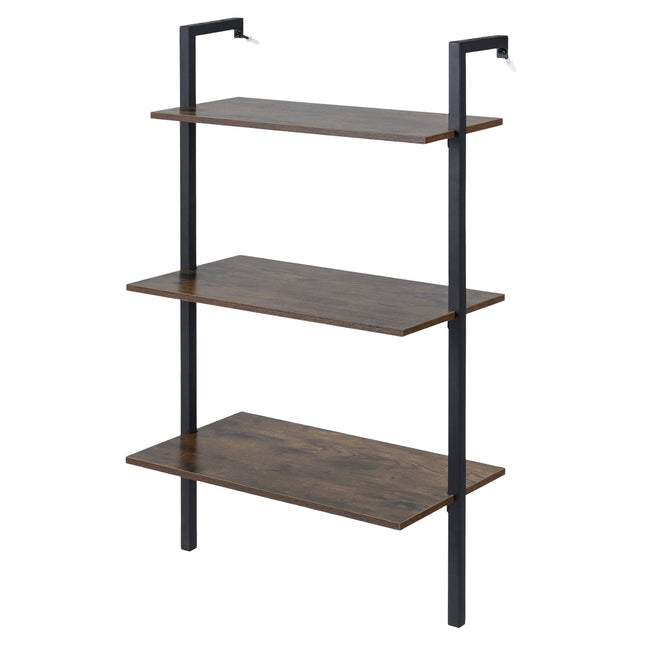 Wandplank met 3 niveaus en metalen frame, bruin