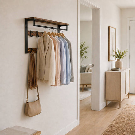 Wall-Mounted 3-in-1 Coat Rack with Shelf, Brown, 80 cm