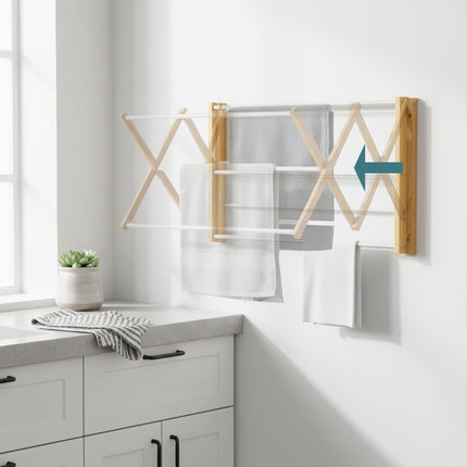 Wall-Mounted Bamboo Metal Drying Rack, Space-Saving Design