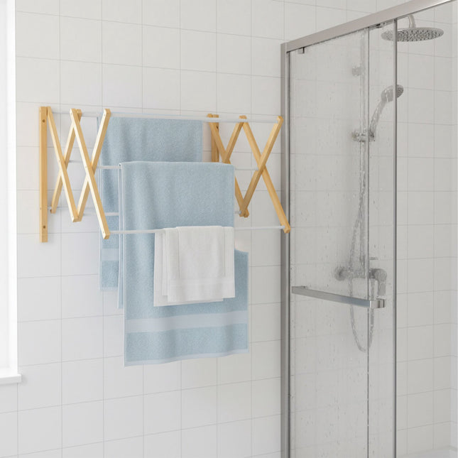 Wall-Mounted Bamboo Metal Drying Rack, Space-Saving Design
