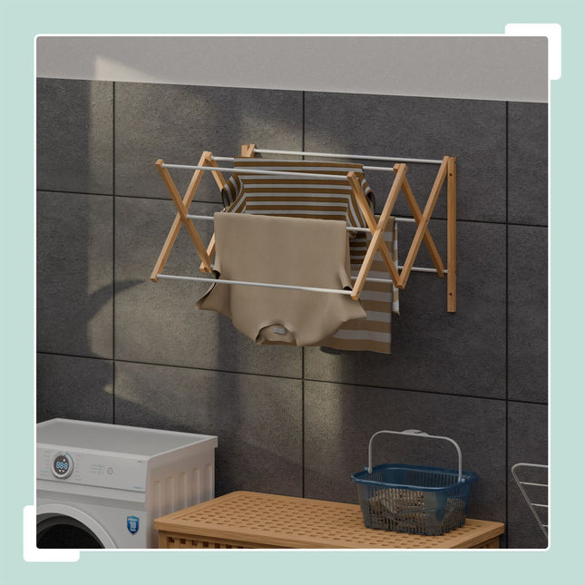 Wall-Mounted Bamboo Metal Extendable Drying Rack