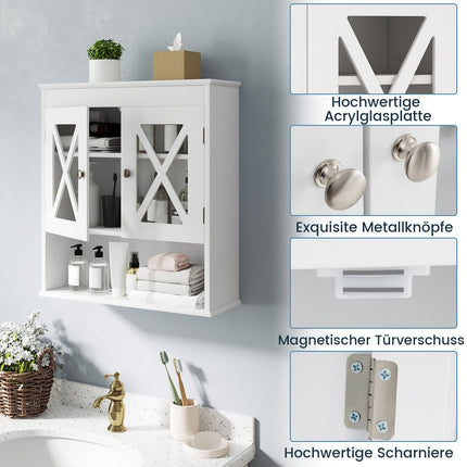 Wall-Mounted Bathroom Cabinet, Adjustable Shelf, White MDF