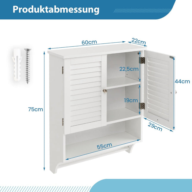 Wall-Mounted Bathroom Cabinet, White, 58x22x75 cm