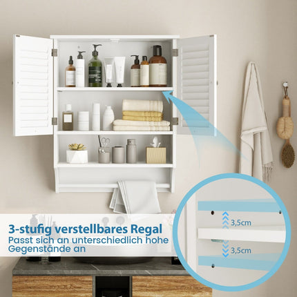 Wall-Mounted Bathroom Cabinet, White, 58x22x75 cm