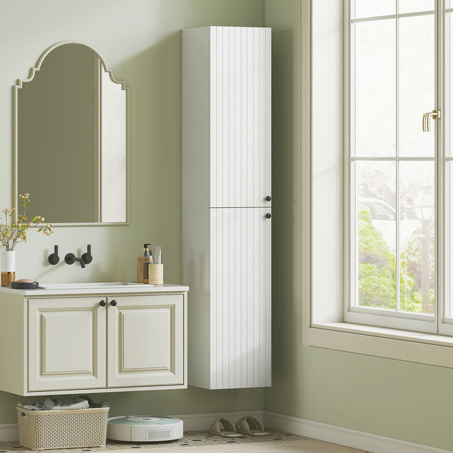 Wall-Mounted Bathroom Cabinet, White MDF, 161 cm