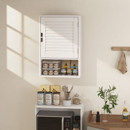 Wall-Mounted Bathroom Cabinet, White MDF, Adjustable Shelves