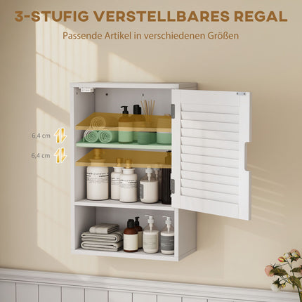 Wall-Mounted Bathroom Cabinet, White MDF, Adjustable Shelves