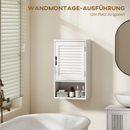 Wall-Mounted Bathroom Cabinet, White MDF, Adjustable Shelves
