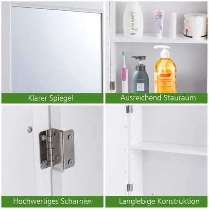 Wall-Mounted Bathroom Cabinet with Mirror, 50x16x66 cm, White