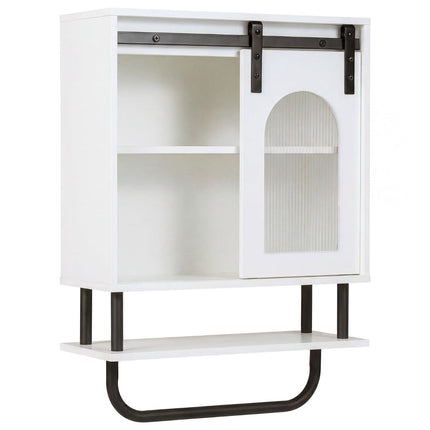 Wall-Mounted Bathroom Cabinet with Towel Rack, White