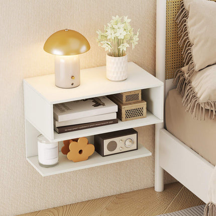 Wall Mounted Bedside Table with Storage Shelves – White