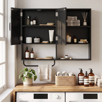 Wall-Mounted Black Bathroom Cabinet with Adjustable Shelves
