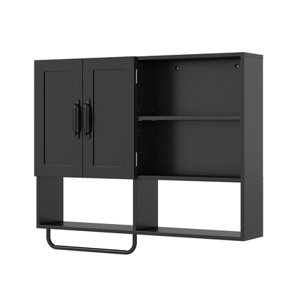 Wall-Mounted Black Bathroom Cabinet with Adjustable Shelves