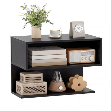 Wall-Mounted Black Bedside Table with Storage Shelves