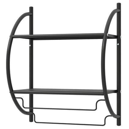Wall-Mounted Black Metal Towel Rack with Shelf, 45x25.5x55 cm