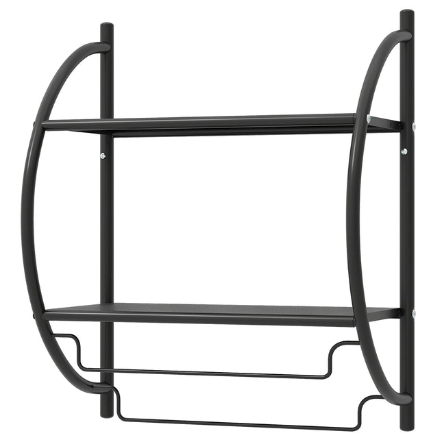 Wandgemonteerd handdoekrek van zwart metaal met plank, 45x25,5x55 cm
