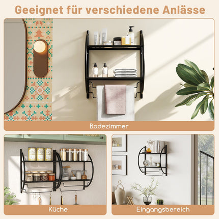 Wall-Mounted Black Metal Towel Rack with Shelf, 45x25.5x55 cm