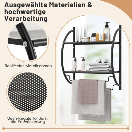 Wall-Mounted Black Metal Towel Rack with Shelf, 45x25.5x55 cm