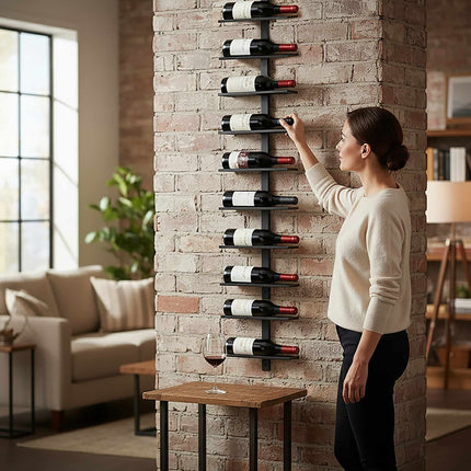 Wall-Mounted Black Metal Wine Rack, Holds 10 Bottles