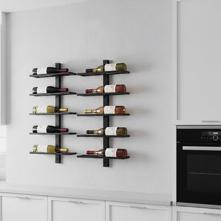Wall-Mounted Black Metal Wine Rack, Holds 10 Bottles
