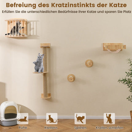 Wall-Mounted Cat Climbing Set with Hammock & Scratching Posts