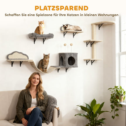 Wall-Mounted Cat Tree Set, Sisal, 4 Pieces, Beige