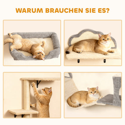 Wall-Mounted Cat Tree Set, Sisal, 4 Pieces, Beige
