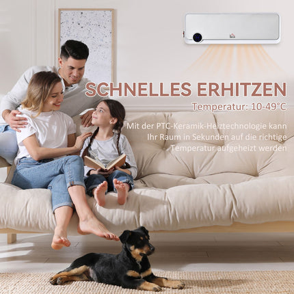 Wall-Mounted Ceramic Heater, Remote, Timer, IPX2