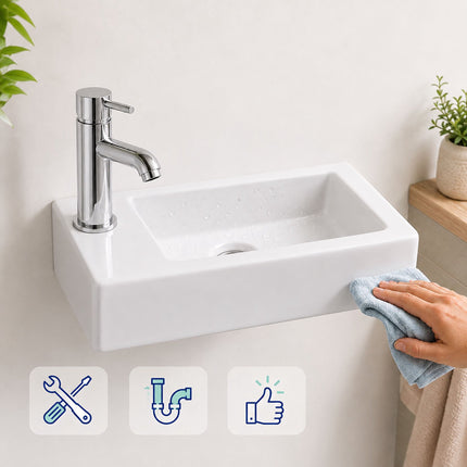 Wall-Mounted Ceramic Washbasin, 37 x 18 cm, White