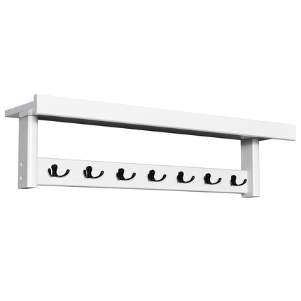 Wall-Mounted Coat Rack, 7 Double Hooks, Shelf, Rubberwood