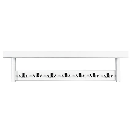 Wall-Mounted Coat Rack, 7 Double Hooks, Shelf, Rubberwood