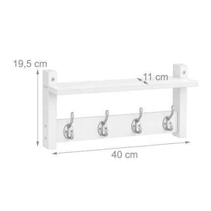 Wall-Mounted Coat Rack Set, White – MDF & Iron