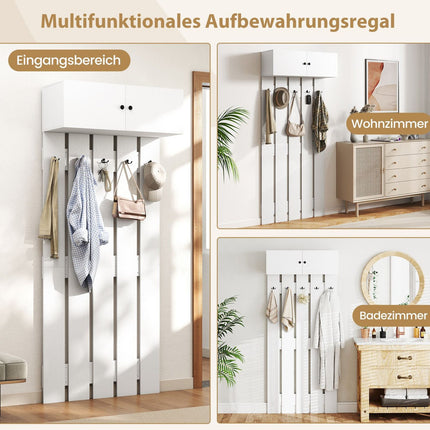 Wall-Mounted Coat Rack with 5 Hooks and Cabinet