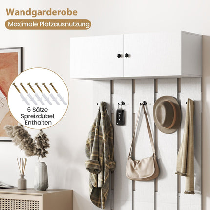 Wall-Mounted Coat Rack with 5 Hooks and Cabinet