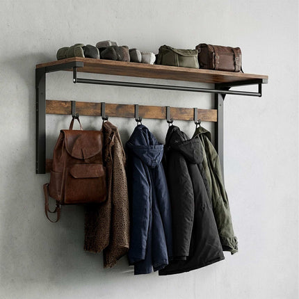 Wall-Mounted Coat Rack with Shelf, White Oak, 65 cm