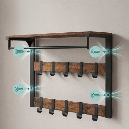 Wall-Mounted Coat Rack with Shelf, White Oak, 65 cm