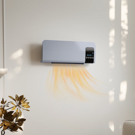 Wall-Mounted Electric Heater, Grey, 2 Modes, Timer, LED Display