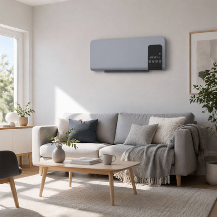 Wall-Mounted Electric Heater, Grey, 2 Modes, Timer, LED Display