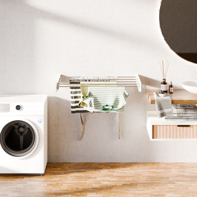 Wall-Mounted Foldable Clothes Airer with Towel Rails