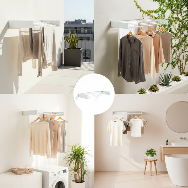Wall-Mounted Foldable Clothes Drying Rack, 5 Bars