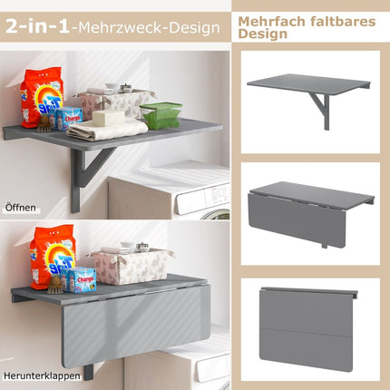 Wall-Mounted Folding Desk, Space-Saving, 80x60 cm, Gray