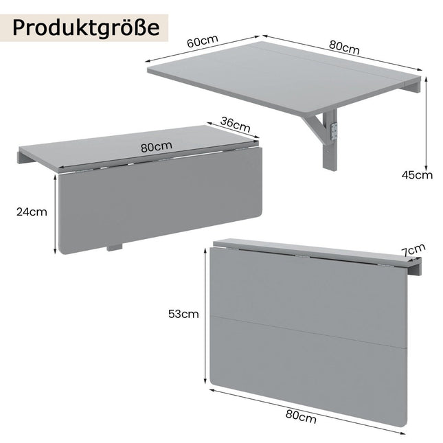 Wall-Mounted Folding Desk, Space-Saving, 80x60 cm, Gray