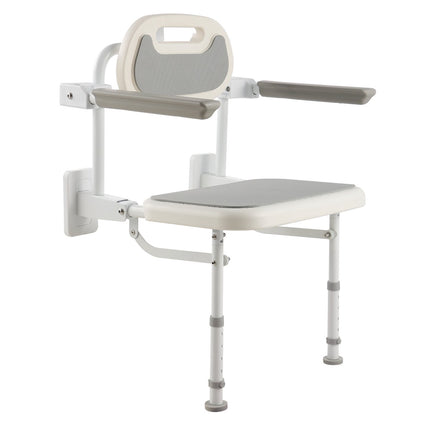 Wall-Mounted Folding Shower Seat with Backrest, 150kg