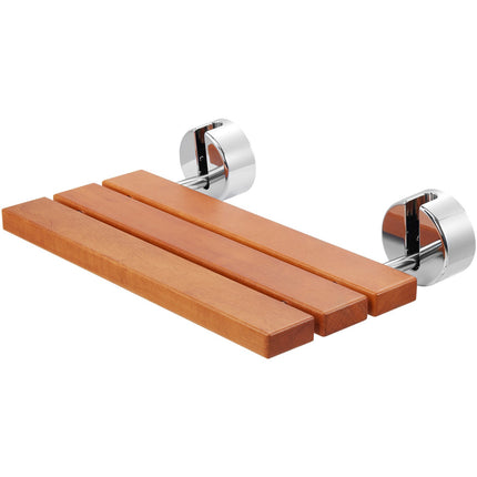 Wall-Mounted Folding Teak Shower Seat, 440 lb Capacity